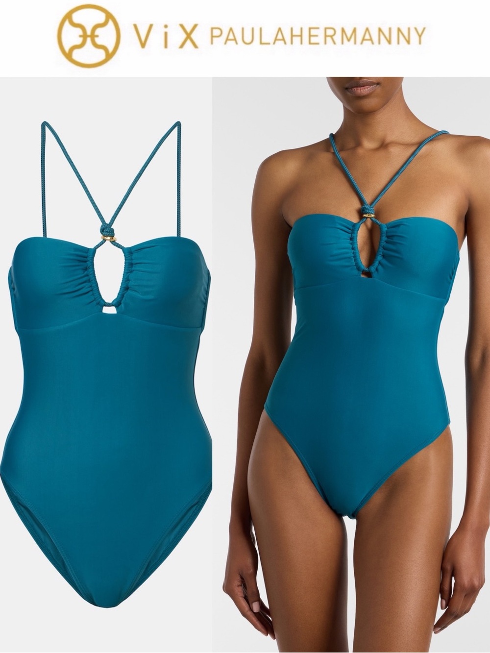ViX Paula Hermanny Gal Isa Teal One-Piece Swimsuit Sz M NWT $278